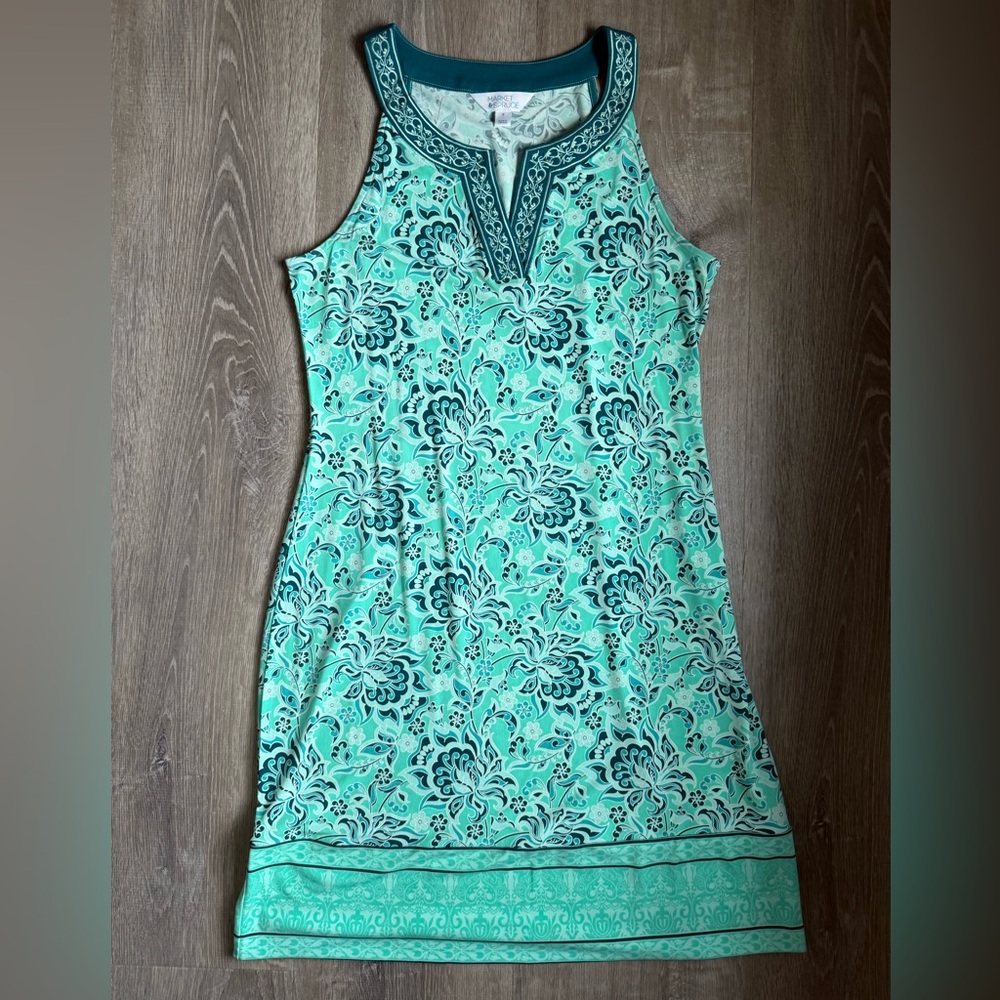Market & Spruce Teal and White Embroidered Top